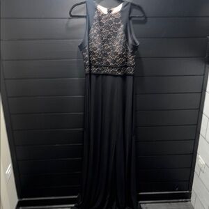 Elegant Black Lace Overlay Maxi Dress